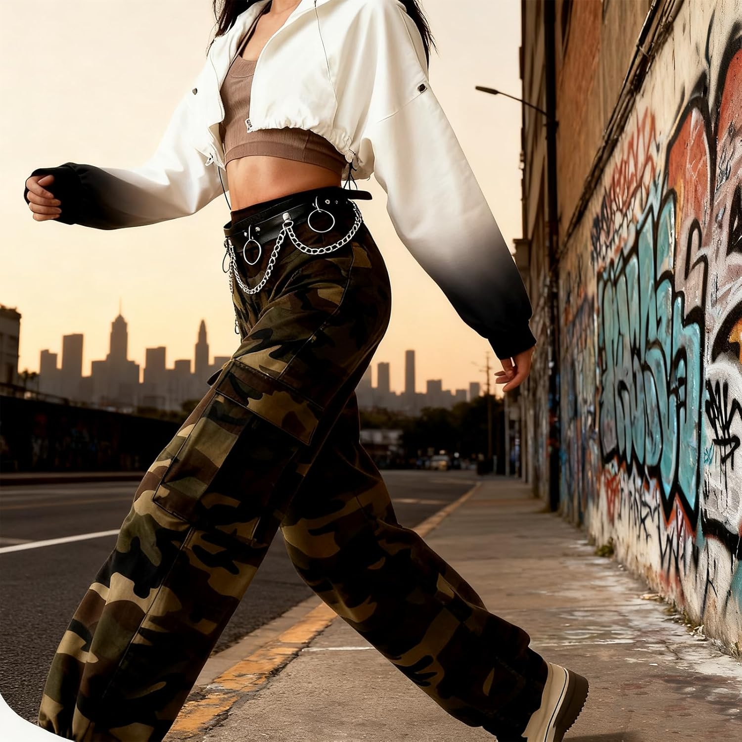 Punk Waist Chain Belt, Punk Belt with Chain for Women, Rave Leather Chains Belts, Gothic Body Accessories for Women (Black Leather + Silver Chains) - Image 3