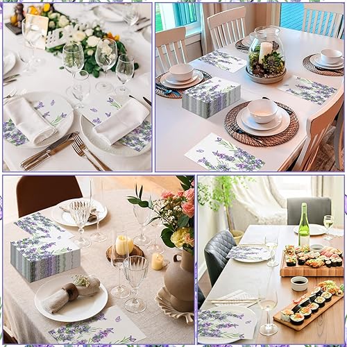 Miniatura 5 de Geyoga 200 servilletas de lavanda de 2 capas de flores de lavanda moradas desechables, toallas de mano decorativas para baño, servilletas de papel