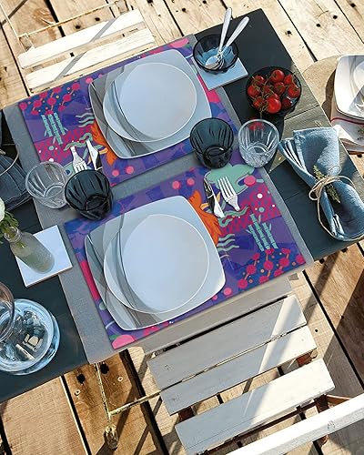 Miniatura 4 de Cartoon Tiger Table Placemats for Dining Table Set of 6,Cotton Linen Cloth Kitchen Place Mats with Pocket,SquareRectangleRoundOblong Table