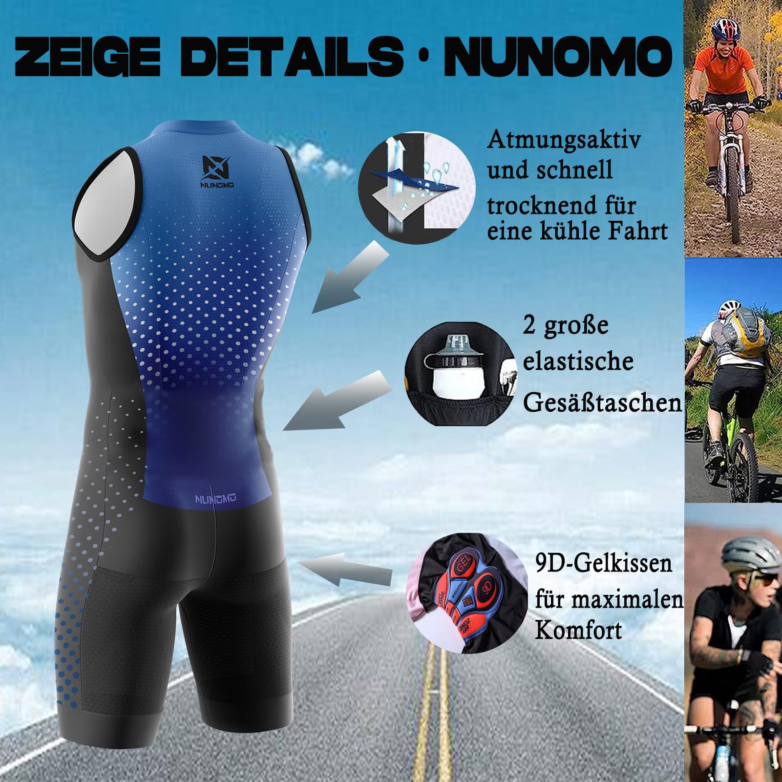 Tuta da Triathlon a Maniche Corte da Uomo, MTB Body Trisuit Cycling Skinsuit with Gel Pad per da uomo, a compressione,Nuoto/Corsa/Ciclismo