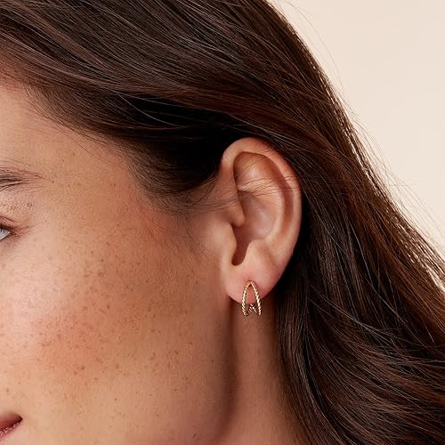 Miniatura 2 de PAVOI 14K Gold Plated Sterling Silver Split Hoop Huggie Earrings in Rose Gold, White Gold and Yellow Gold