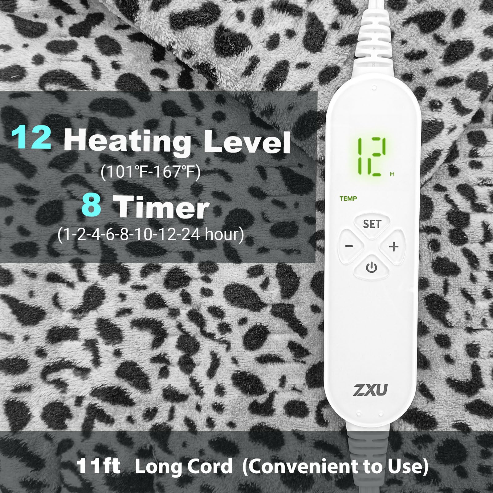 Heating Pad for Back Pain and Cramps Relief, Ultra Soft Microplush Heating Pad with 12 Heat Setting, Moist Heat Function and 1-24H Auto Shut Off, Stay on Function,12” x 24” Hot Heated Pad (Grey)