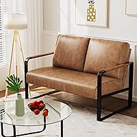 HAOBO Brown PU Leather Loveseat - Compact Upholstered Settee Bench Sofa for Small Living Room, Bedroom or Dining, Seats 2-3 Comfortably