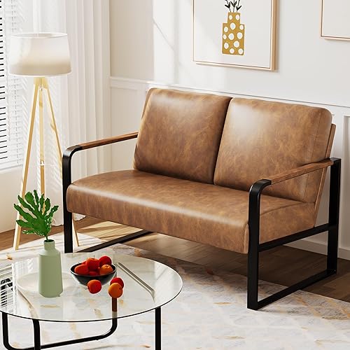 HAOBO Home Sofá biplaza y banco para sala de estar, sofá pequeño tapizado de piel sintética, banqueta, banco para comedor, dormitorio, color marrón