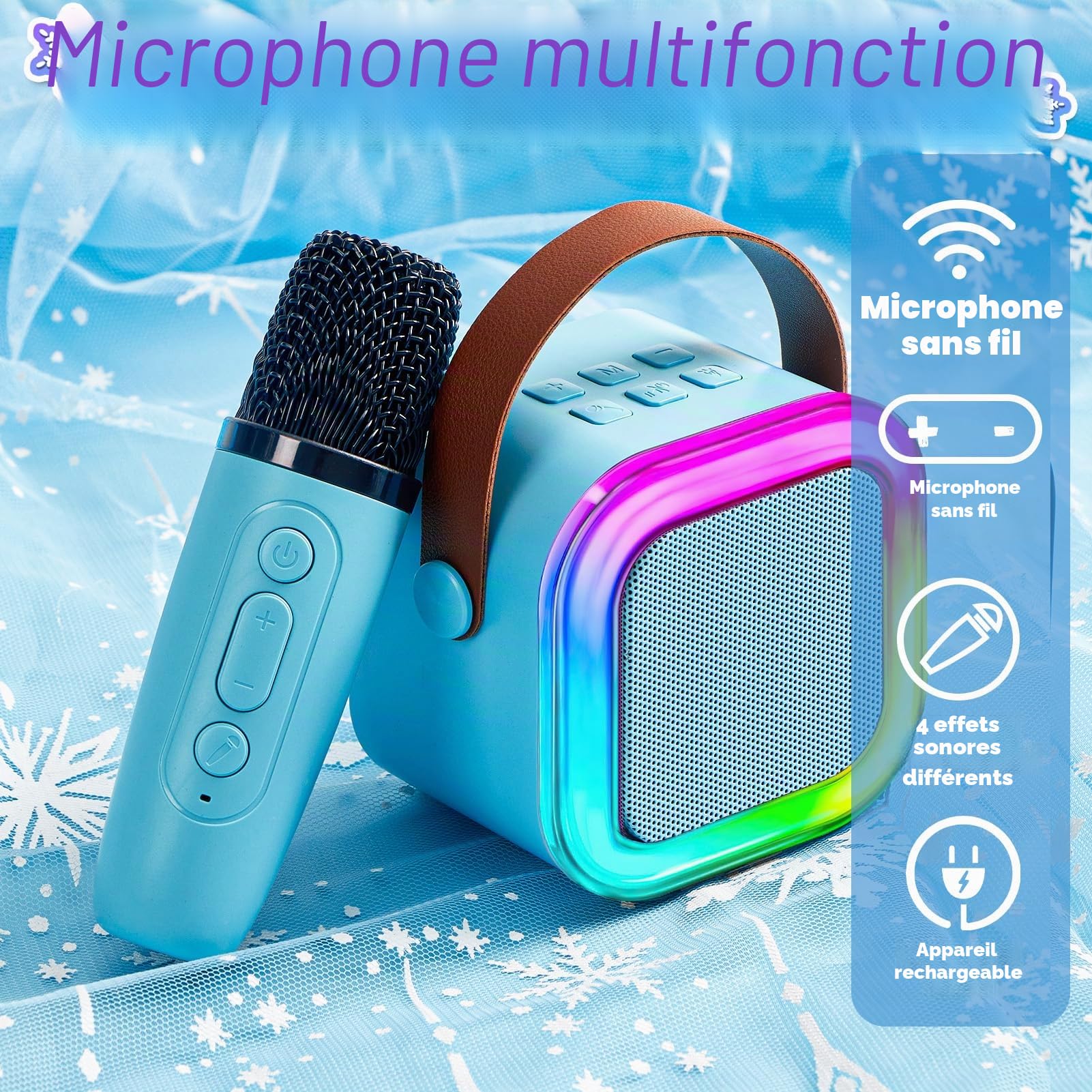G.C Reine des Neiges Jouet Cadeau Fille 4 5 6 7 8 Ans, LED Micro Karaoke Enfants avec & Micro & Déguisement Accessoires & Baguette Magique, Cadeau pour Enfant Fille