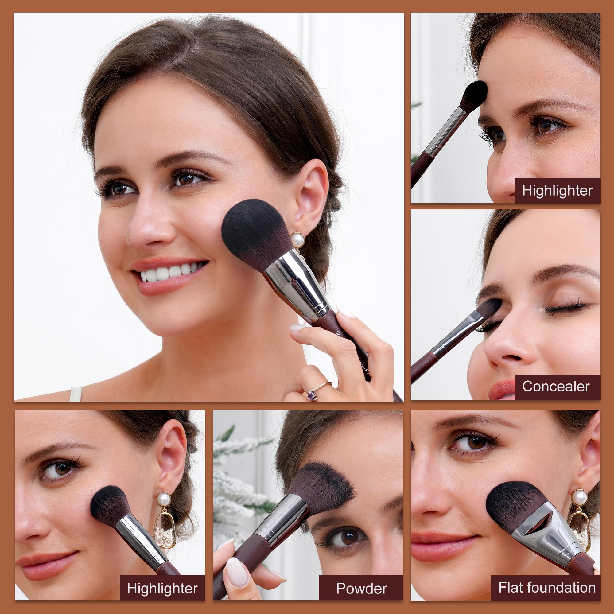 Set di pennelli da trucco professionali, 38 pezzi, collezione Kabuki di alta qualità, non testati sugli animali, pennelli cosmetici per fondotinta, sfumatura, ombretto, con manici in legno scuro