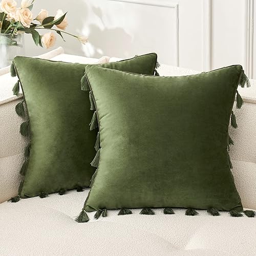 MIULEE - Paquete de 2 fundas de cojín decorativas lisas, de terciopelo suave con borlas y flecos, decoración bohemia para sillón, cama, sofá, de disponible en Yaxa Peru