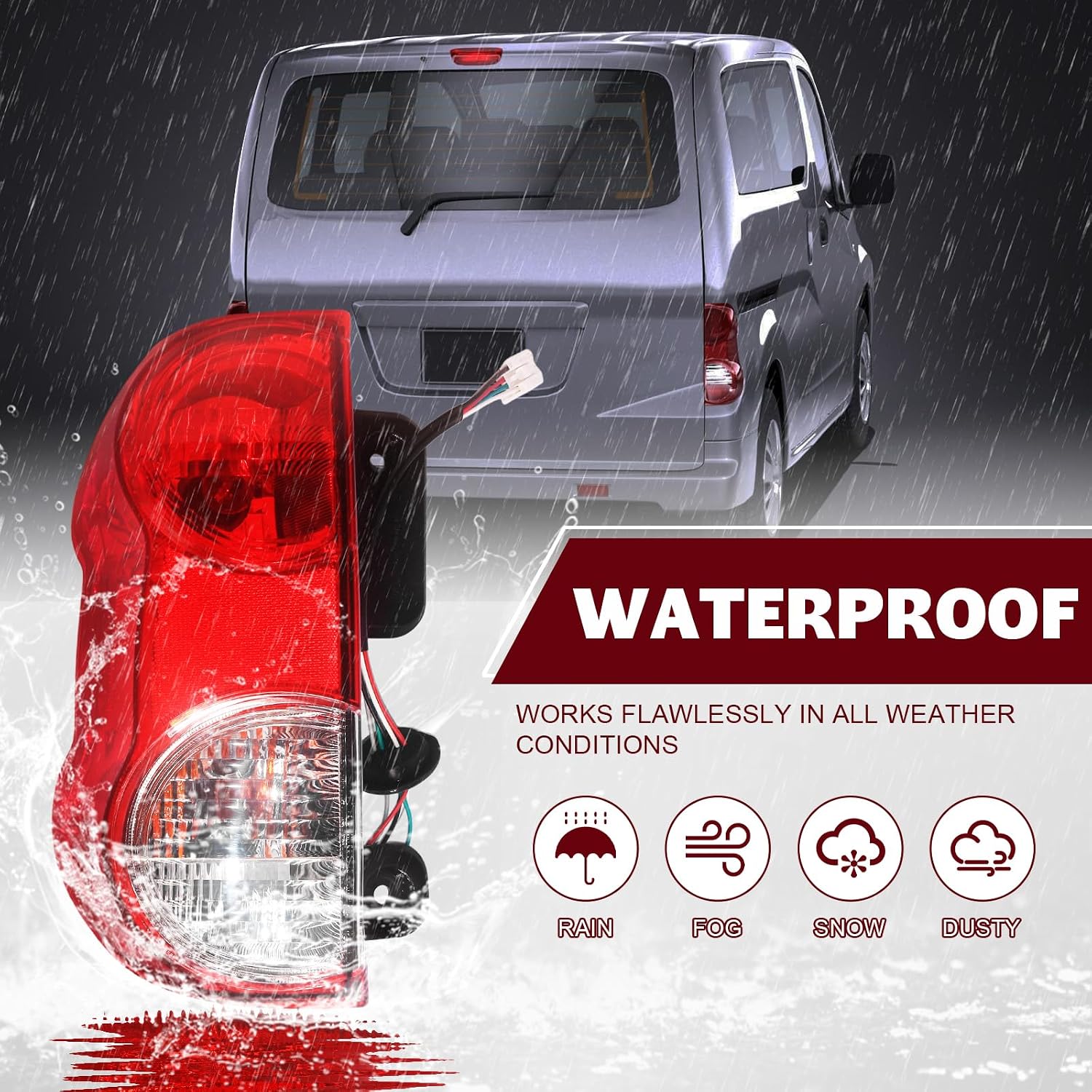 Left Tail Light Assembly Driver Side Compatible with 2013-2021 Nissan NV200, Rear Brake Lamp W/Bulbs and Harness Clear Red Lens, Replaces# NI2800201, 265553LM0A, 26555-3LM0A