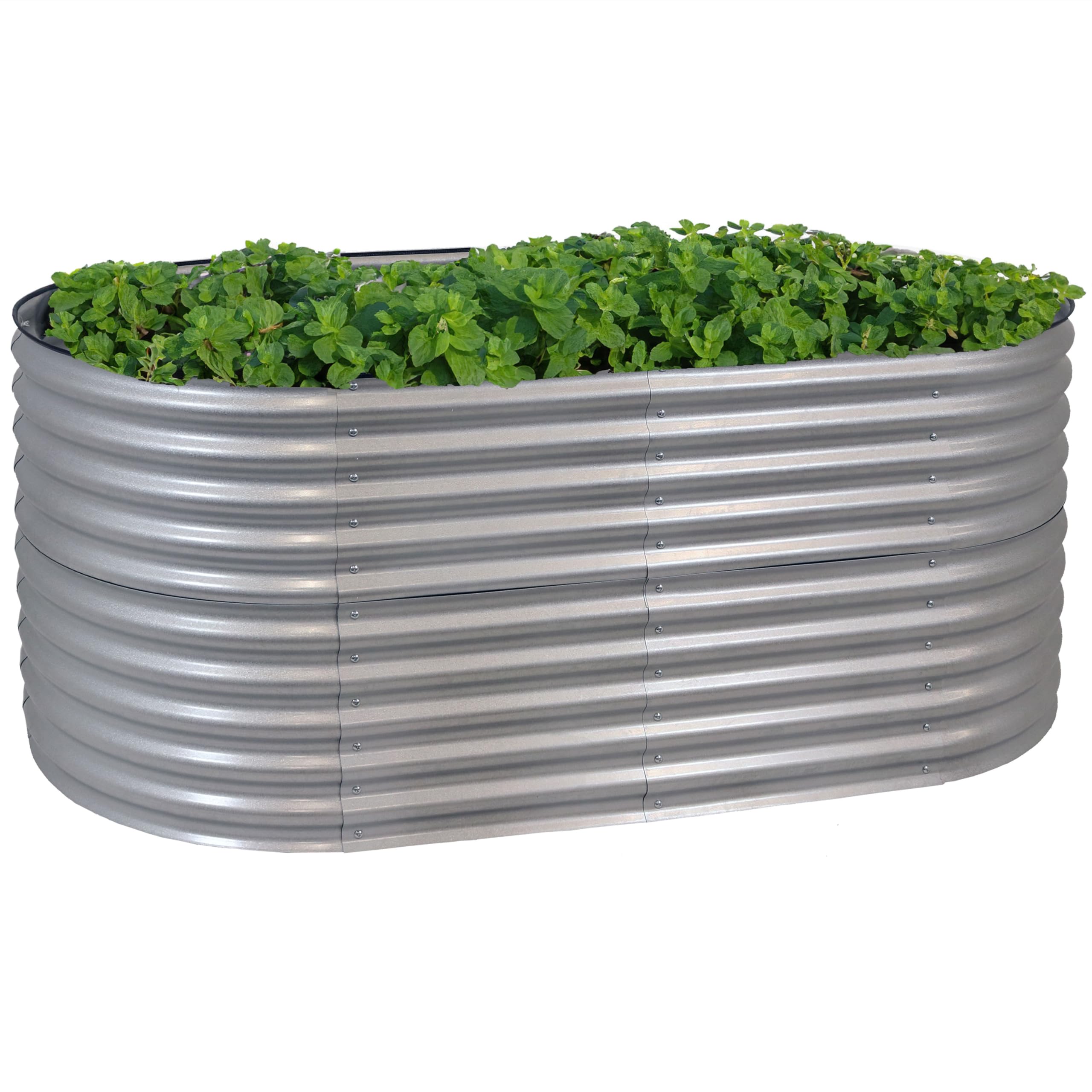 Sunnydaze 79-Inch Oval Raised Garden Bed - Stackable Steel Vegetable Flower Bed Planter Kit with Rubber Edge Trim - Silver