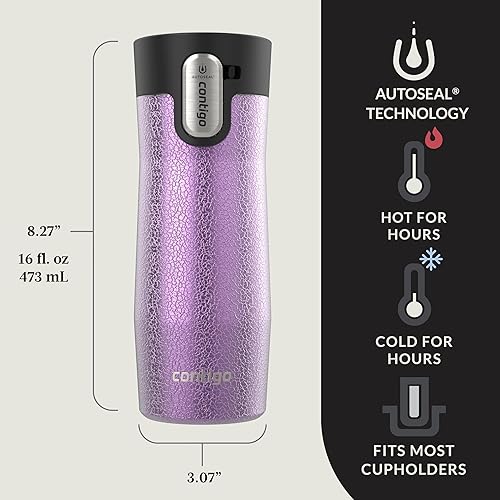 Miniatura 105 de Contigo Autoseal West Loop - Taza de viaje de acero inoxidable con aislamiento de vacío (16 oz, acero inoxidable/azul Mónaco, 2 unidades)