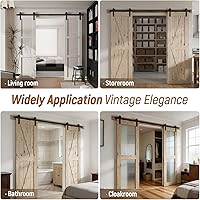 Vista 47 de CCJH - Kit de herrajes para puerta corrediza de granero de 10pies, resistente, suave y silencioso, fácil de instalar, p/paneles de puerta indiv.