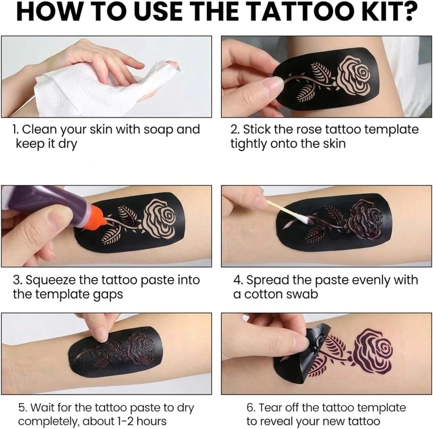 Temporary Tattoo Kit - 12 Bottles Color Temporary Tattoo Ink with 95 Pcs Stencils,DIY Fake Tattoos Kit for Adults,Kids & Party(Black×2,Red,Green,Purple,Orange,Navy Blue,Brown,Pink,Grey,Yellow)