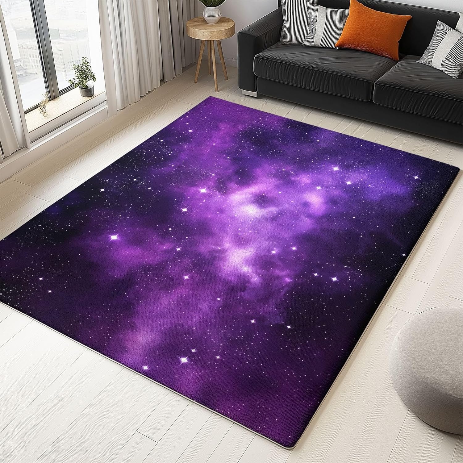 Ciel éToilé Violet Tapis 90x150 cm ScèNe Nocturne Moquette Antiderapant à Poils Courts Tapis 3D Lavable en Machine Convient aux Petits Salons Chambres Couloirs et Salles à Manger b-1927