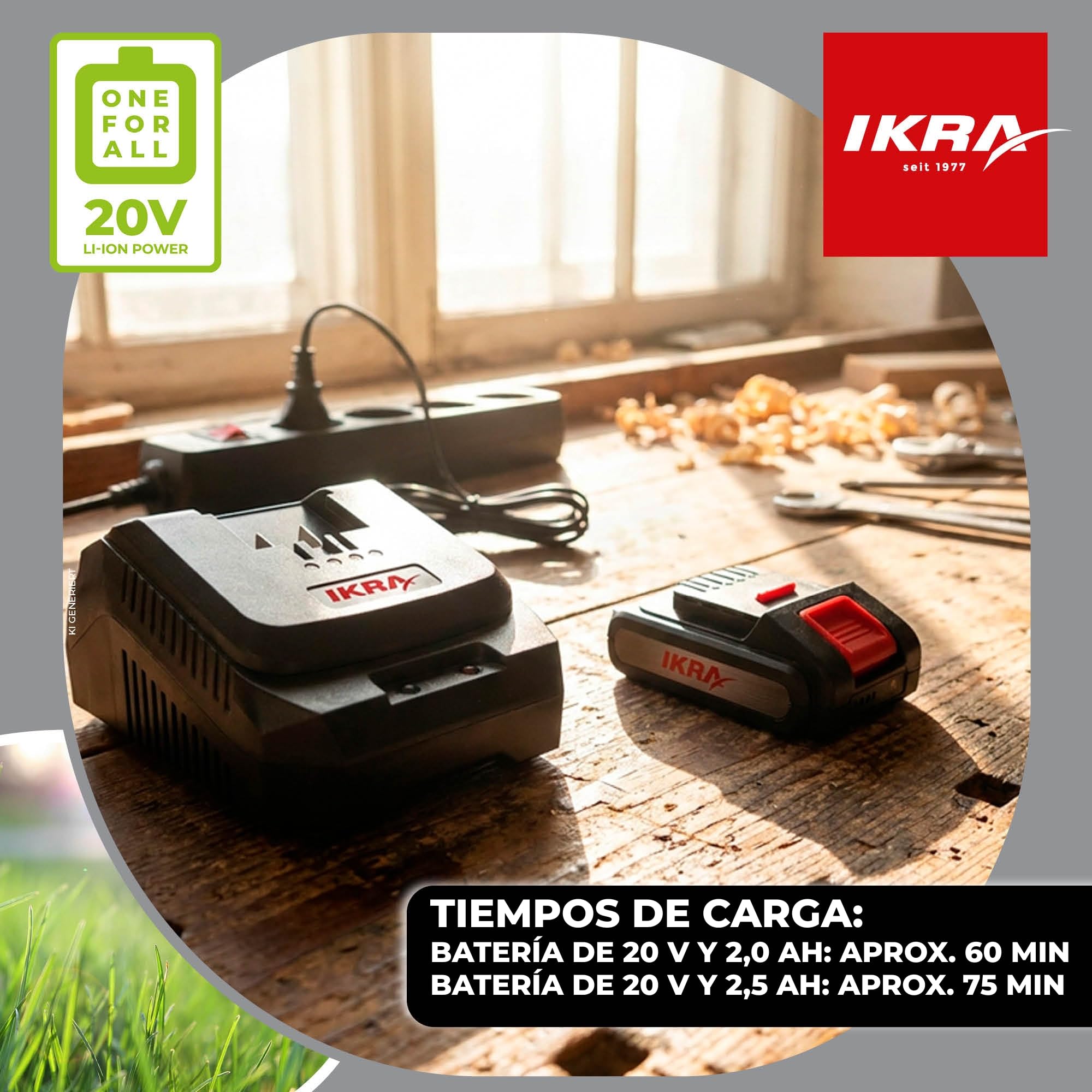 IKRA Cargador rápido de baterías 20V con Pantalla LED