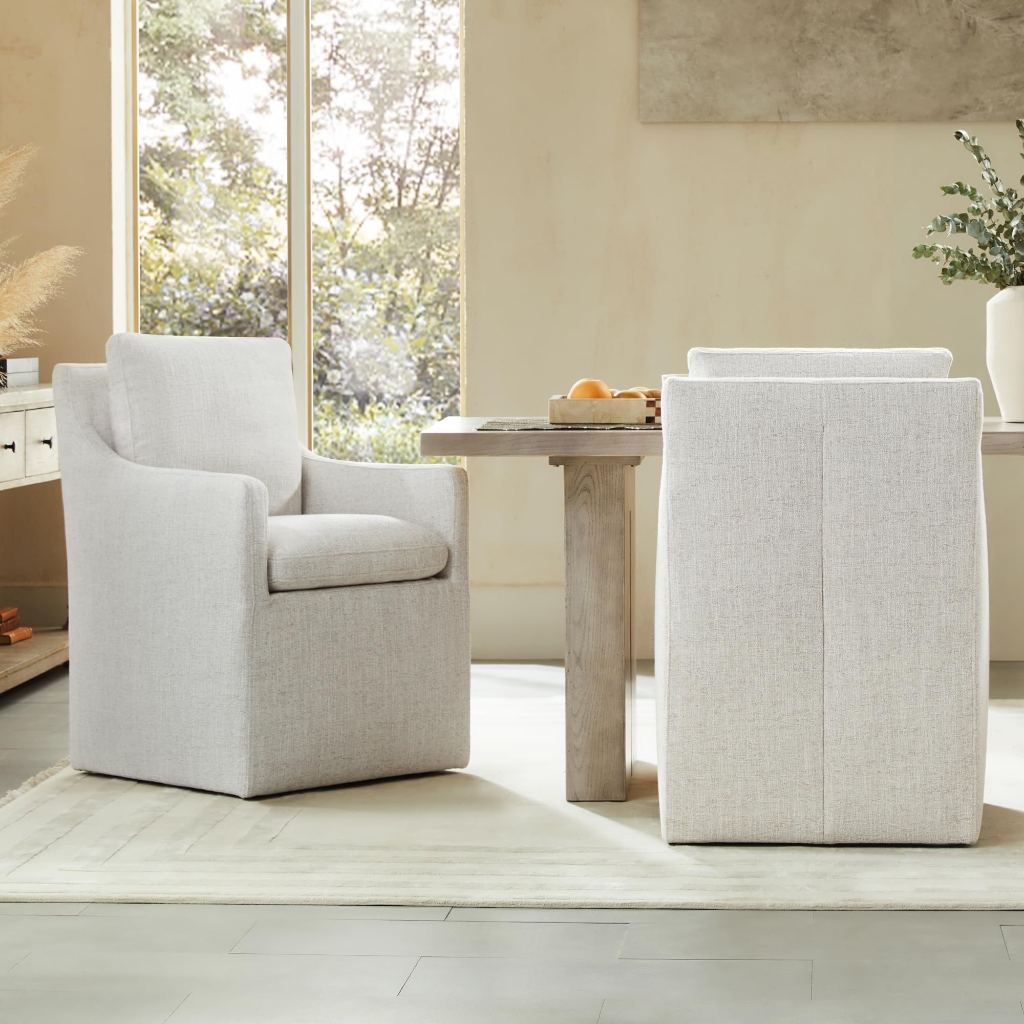 KISLOT Upholstered Dining Chairs with Casters Modern Accent Armchair with Rollers for Diningroom Bedroom Livingroom Reading Room, 36.5'''H, Linen
