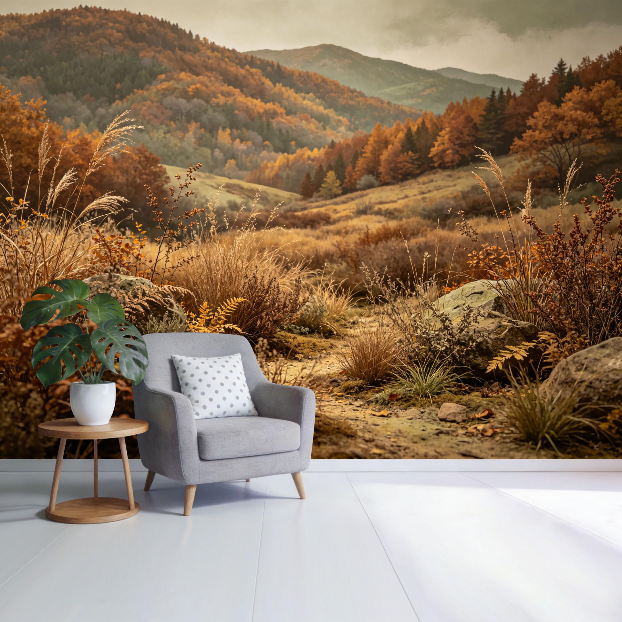 Custom Size Wall Mural Autumn Mountain Landscape Golden Forest Path Nature Scenery SelfAdhesive Wall Fabric Removable Wallpaper for Home Office Decor