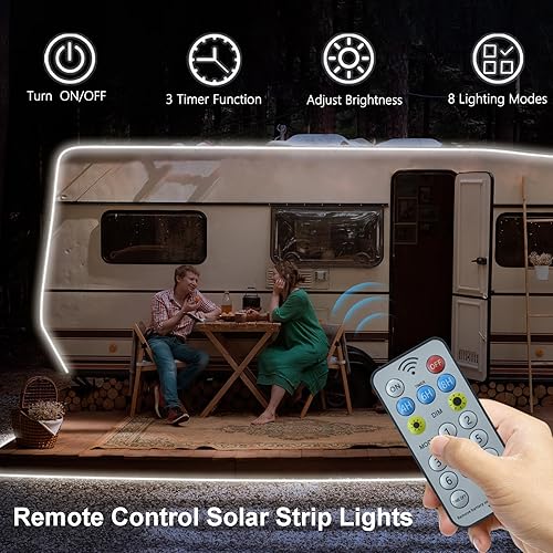 Miniatura 5 de DBFAIRY Tira de luces LED solares de 50 pies para exteriores, gran capacidad, funciona con energía solar, cinta flexible con control remoto,