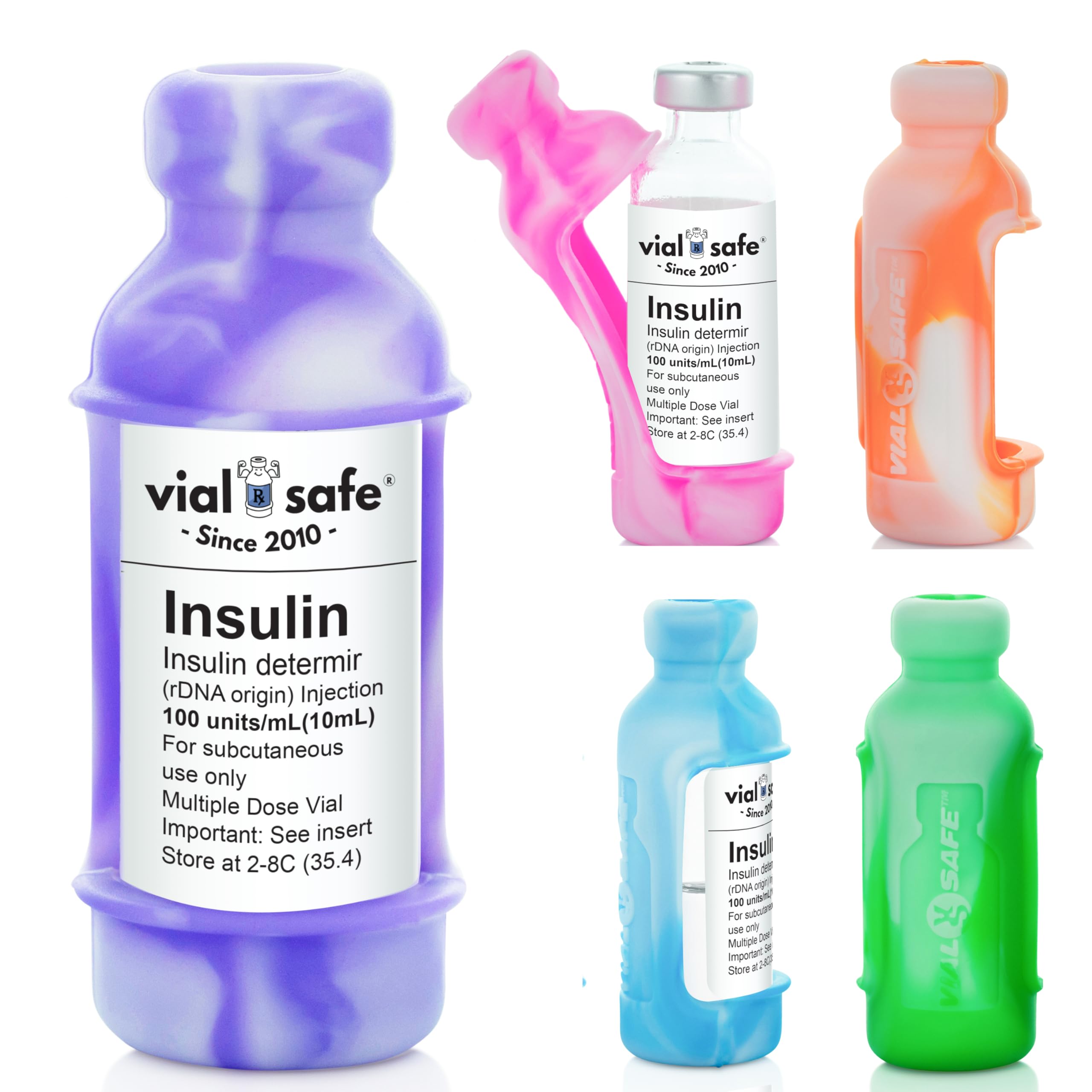 Vial Safe™ | Insulin Vial Protector Case | Secure Insulin Bottle Protector & Cover for 10mL Vials | Fits Lantus, Admelog, Apidra | 5-Pack | Tie Dye Colors