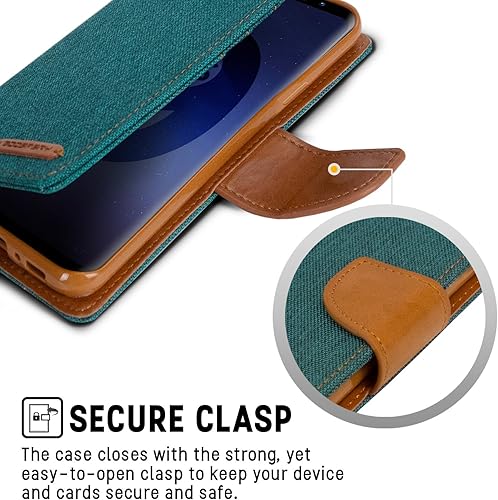 Miniatura 8 de GOOSPERY Cartera de lona para Samsung Galaxy S9 Plus Case (2018) Denim Stand Flip Cover - Verde