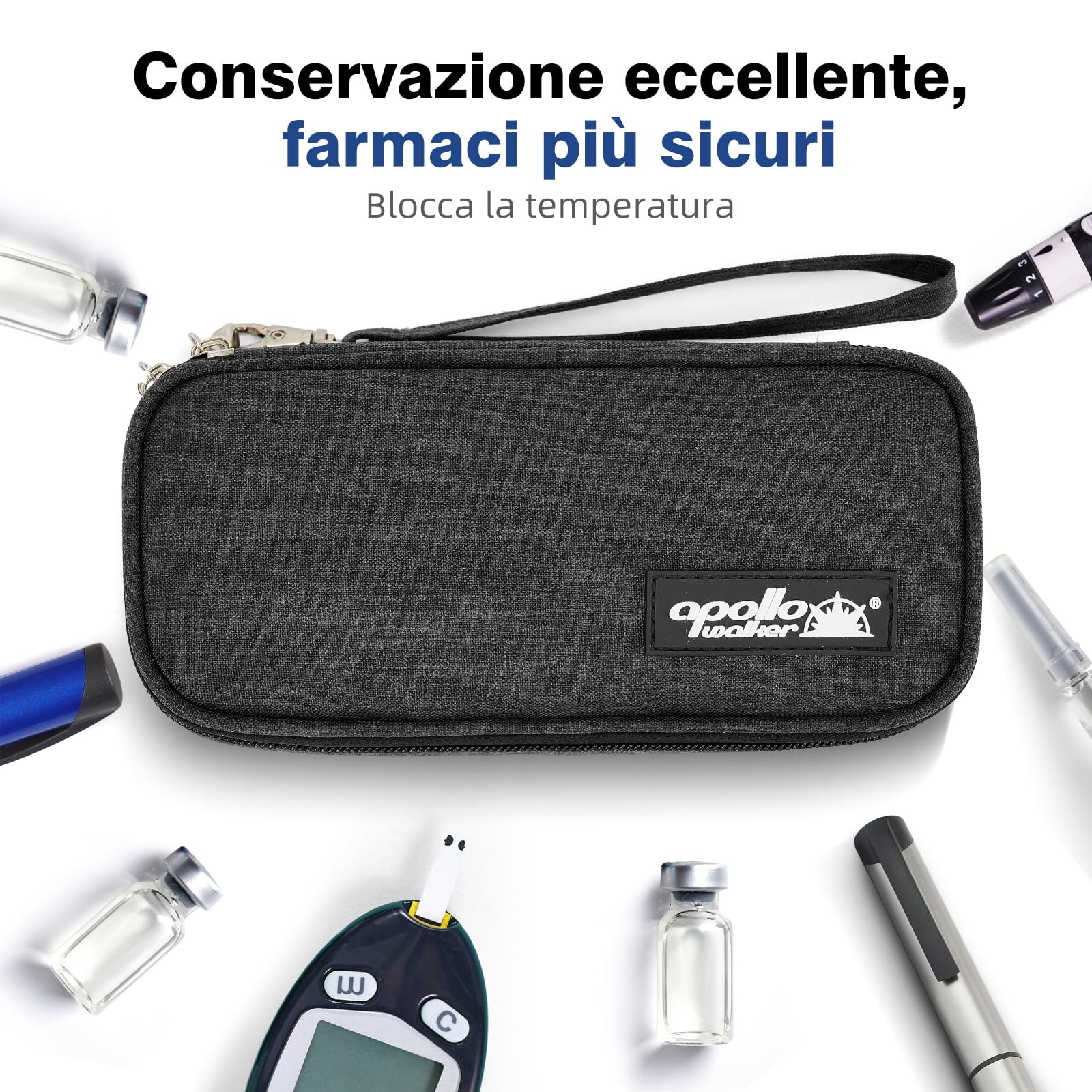 apollo walker Borsa Frigo per Insulina per Farmaci Diabetici - Organizer Portatile con 2 Borsa Frigo Piccola, Borsa Termica Fodera Isolante e Astuccio Termico per Insulina(nero)