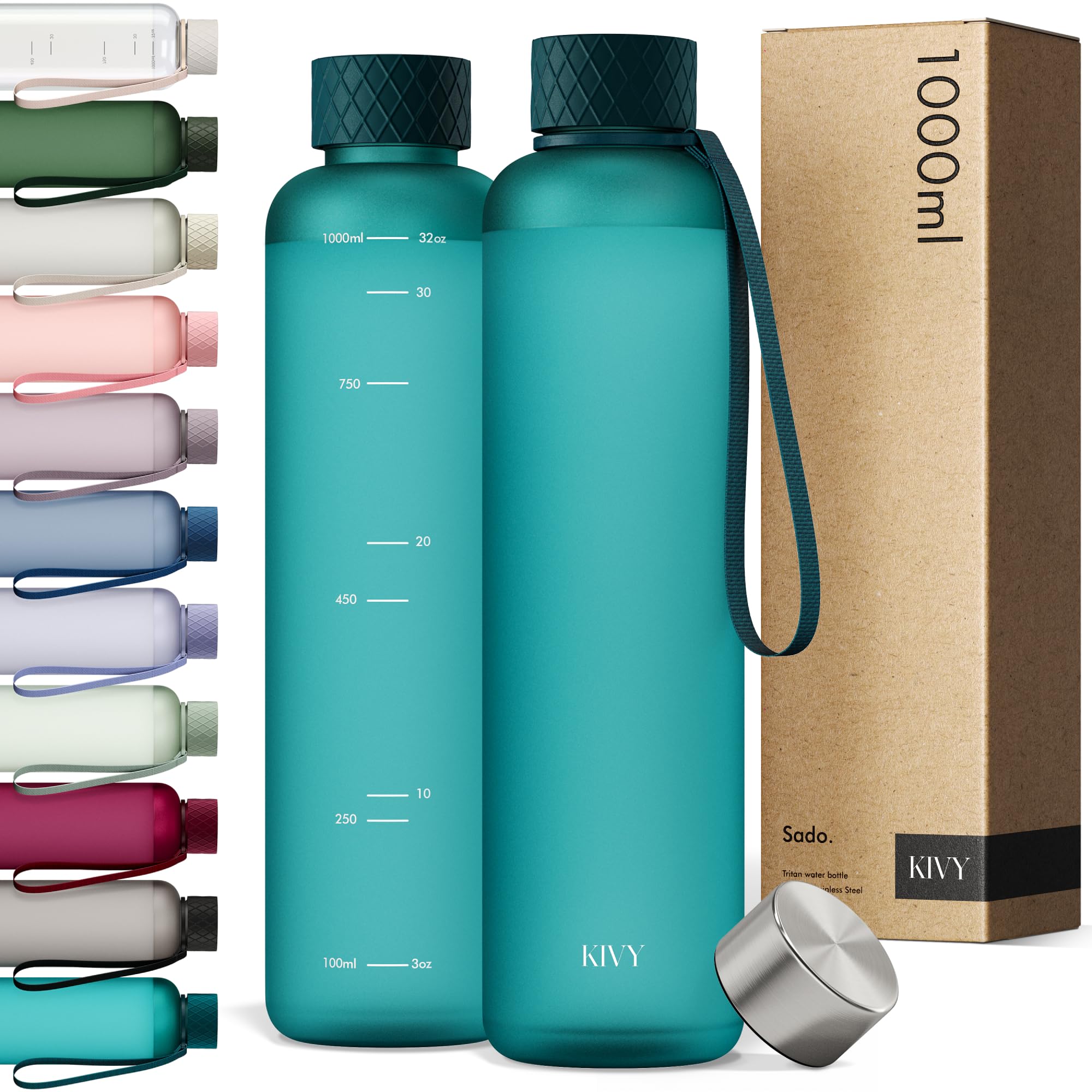 KIVY Borraccia 1 litro - Antigoccia e Antiurto – Perfetta per Sport, Scuola e Ufficio - Borraccia Palestra - Bottiglia 1 Litro - Bottiglia Acqua - Plastica Borracce Sportiva 1l - Senza BPA - Verde