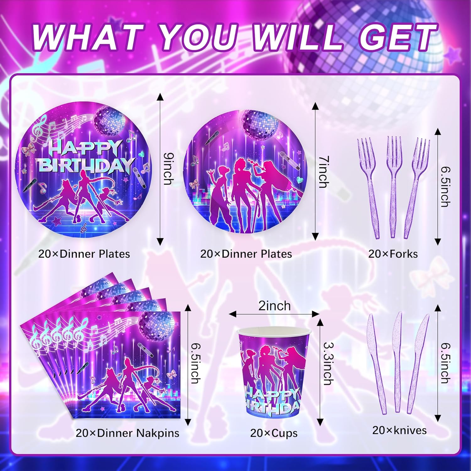 120 PCS Kpop Party Supplies Including 20 Plates 20 Paper Cups and 20 Napkins Kpop Party Themed Party Decoration ，serve 20