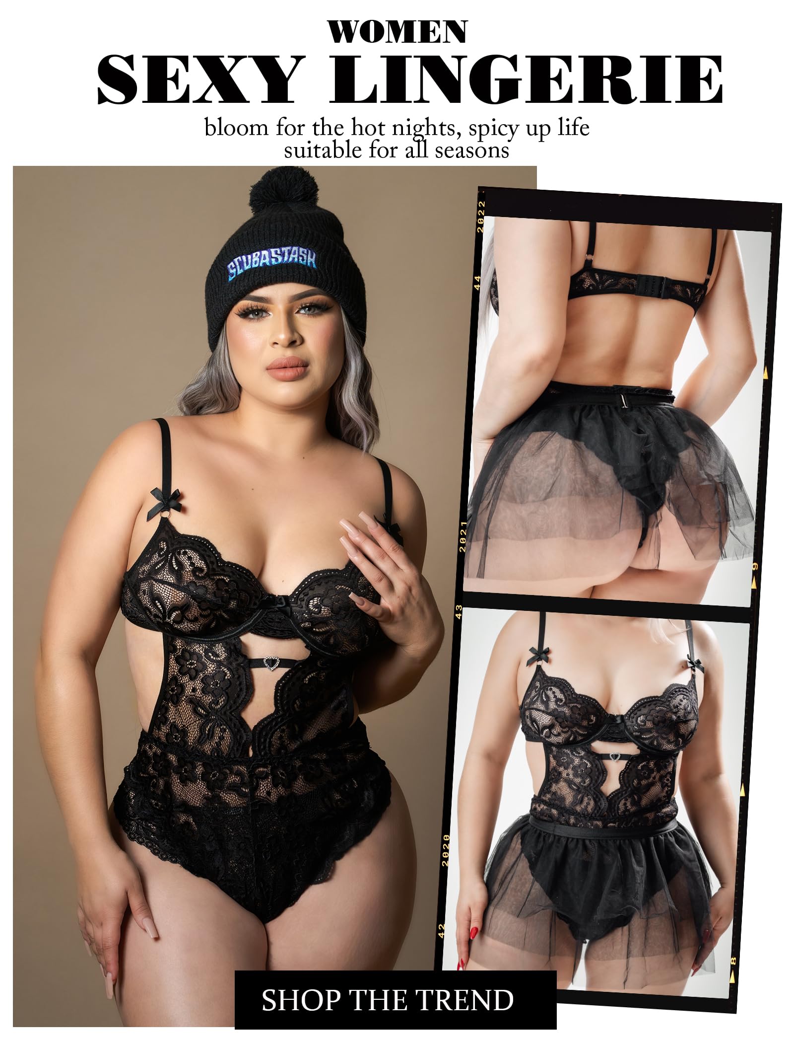 WBDWWTD Seksowny komplet bielizny Koronkowe body na fiszbinach z odpinaną mini spódniczką z siateczki Bielizna typu push-up typu Teddy