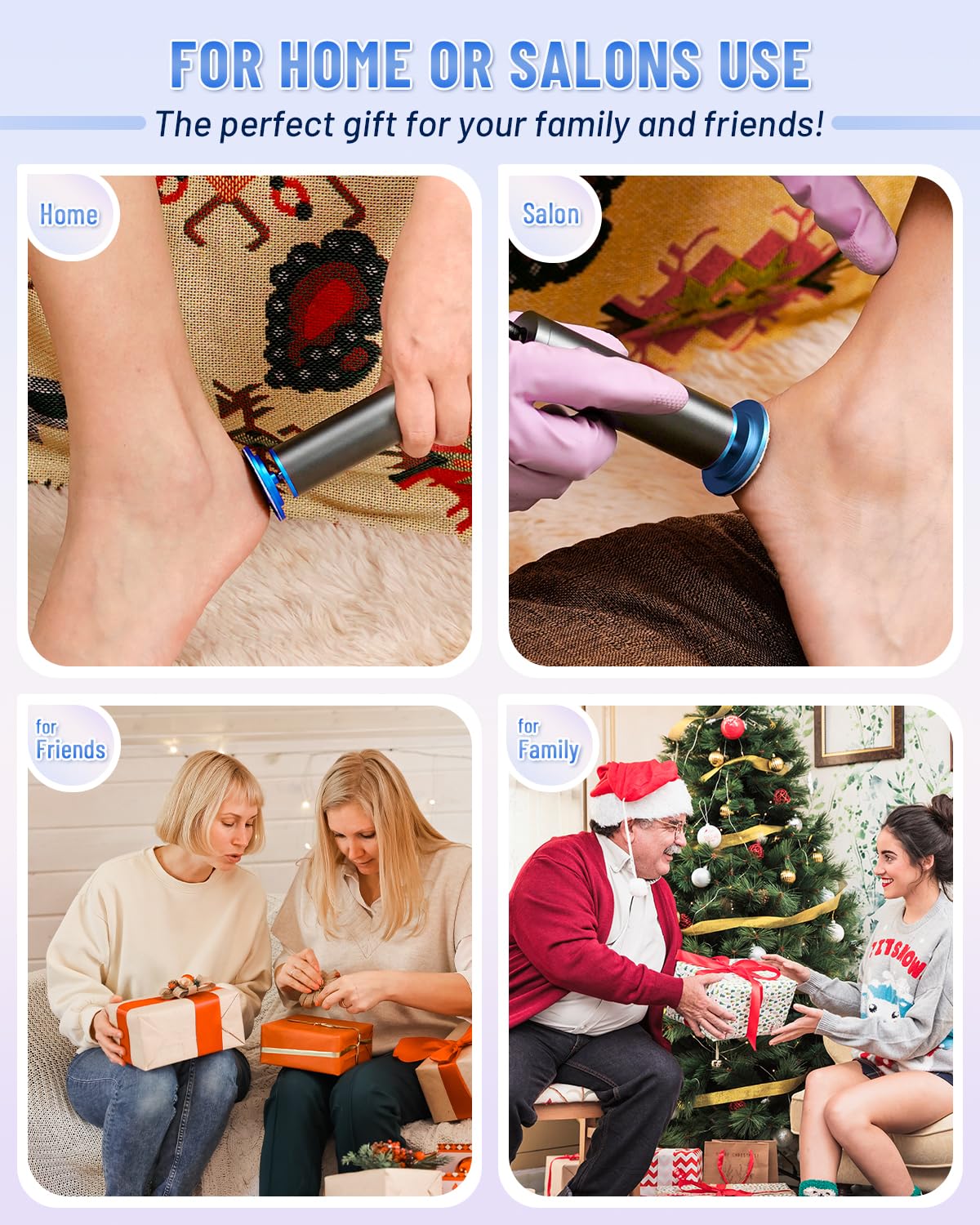 DERMAWAVE Lima eléctrica para pies, removedor de callos para pies, herramienta de pedicura profesional con 60 discos de papel de lija para hombres y mujeres