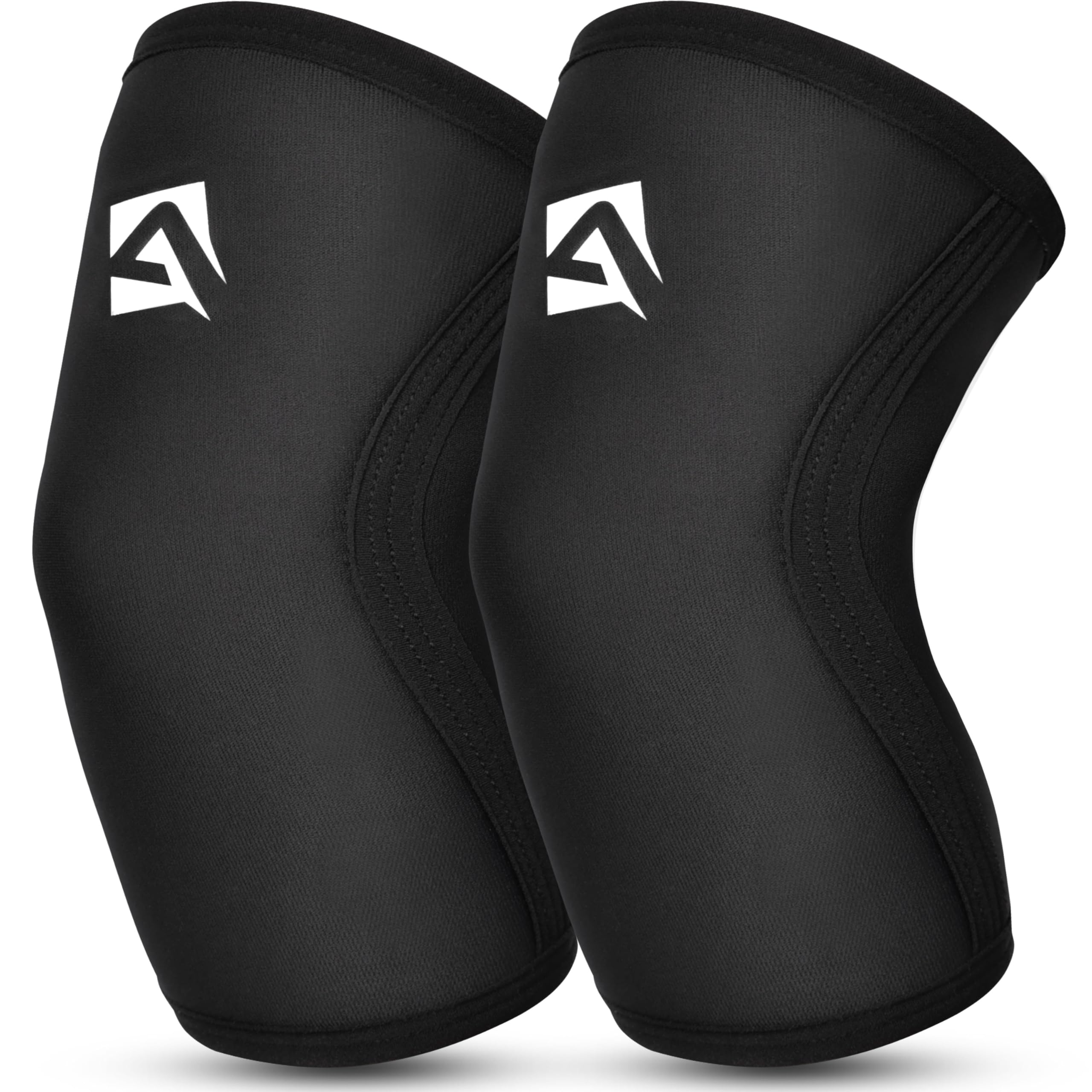 AQF Ginocchiere per sollevamento pesi, 5 mm e 7 mm, a compressione, per squat, powerlifting, cross fit, HIIT, corsa, fitness e allenamento in palestra, vendute in coppia (5 mm, nero, L)