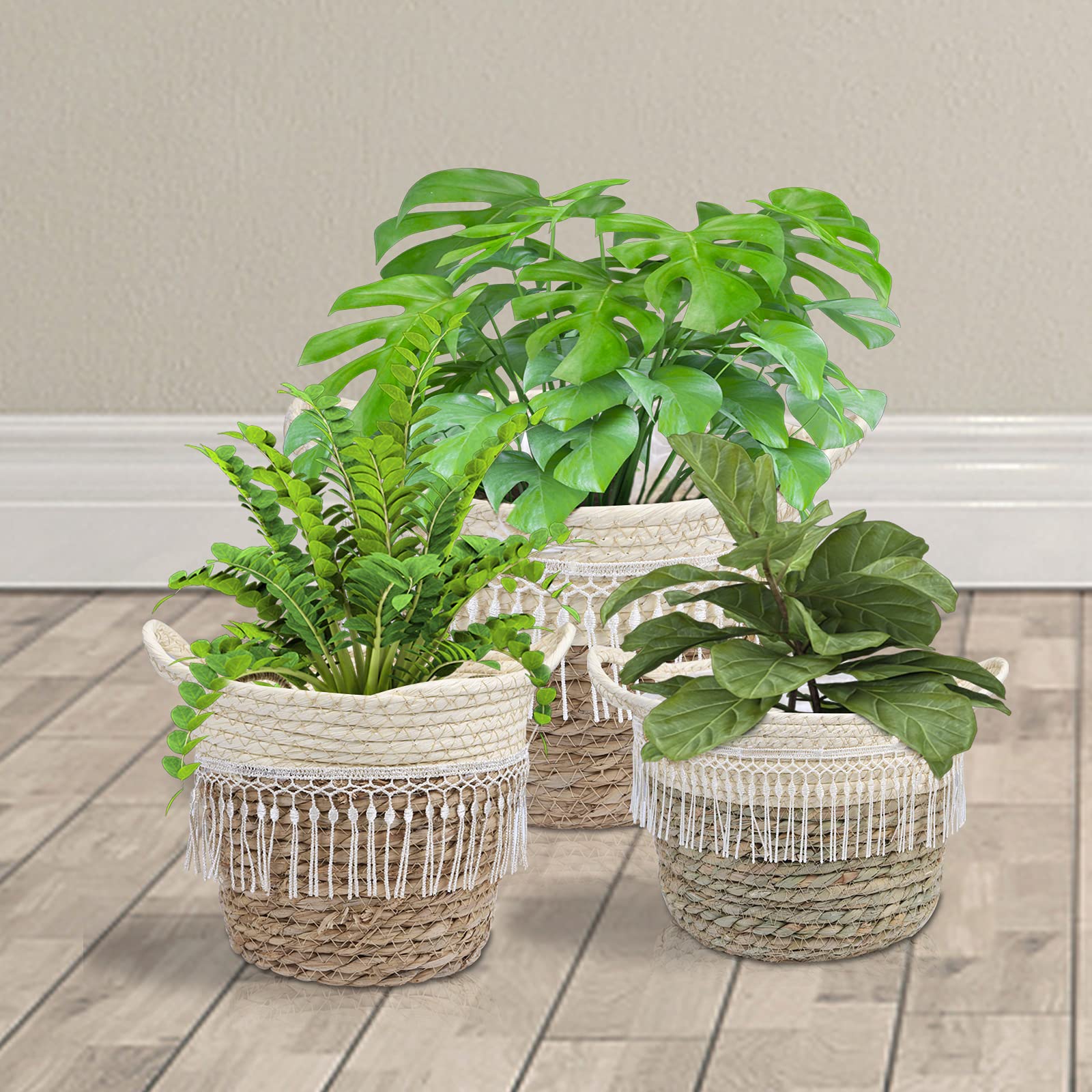 Lot de 3 Panier Seagrass Pot de Fleurs Panier de Rangement tissé à la Main pour Jouets