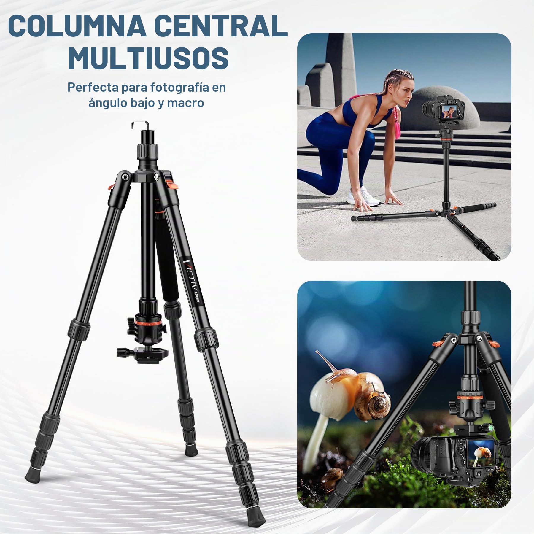 Victiv 194cm Tripode Camara, Tripode para Movil Alto de Viaje Compacto de Premium Aluminio, Trípode Cámara Reflex para Canon Nikon Sony Admite Fotografía Panorámica de 360°