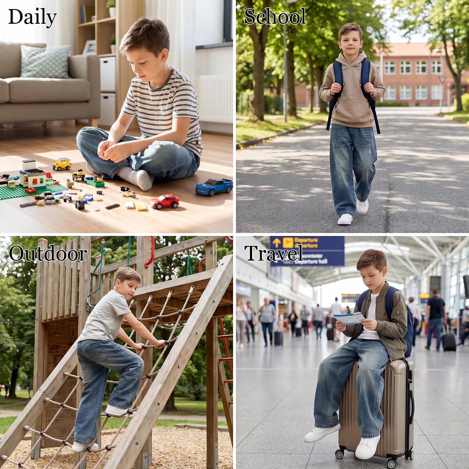 Jeans Baggy Ragazzo Bambino Pantaloni Denim con Vita Elasticizzata Tasche Multiple Casual Loose Fit Gamba Dritta Lunghi Jeans Moda Streetwear Vintage Denim Pants per Ragazzi 7-15 Anni