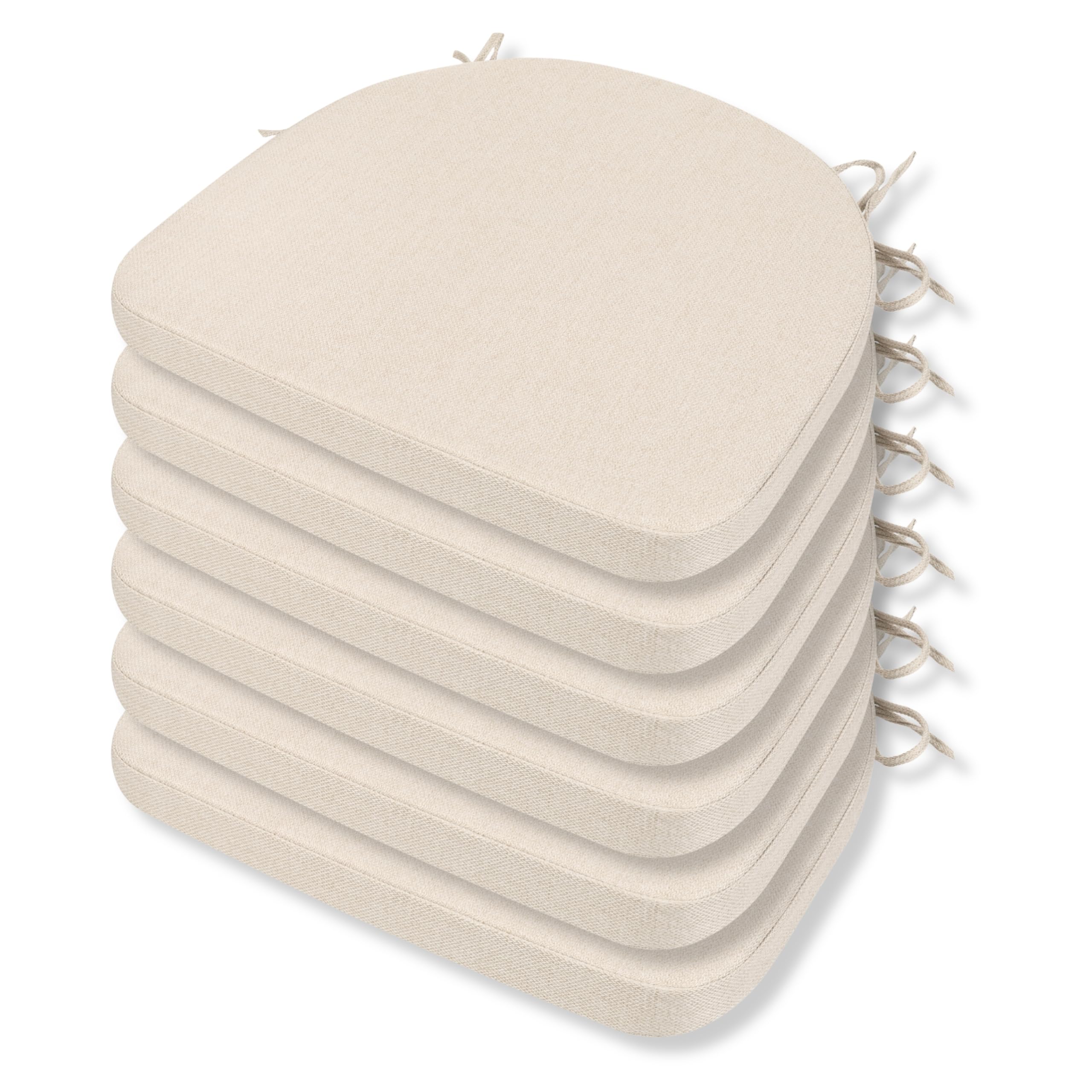 Comfortable Chair Cushions - 44x43x5cm Thick Foam Padding with Removable Cover and Secure Ties - Durable Seat Pad for Indoor/Outdoor Home, Patio, Garden - Portuguese Premium Fabric (Beige, Pack of 6)