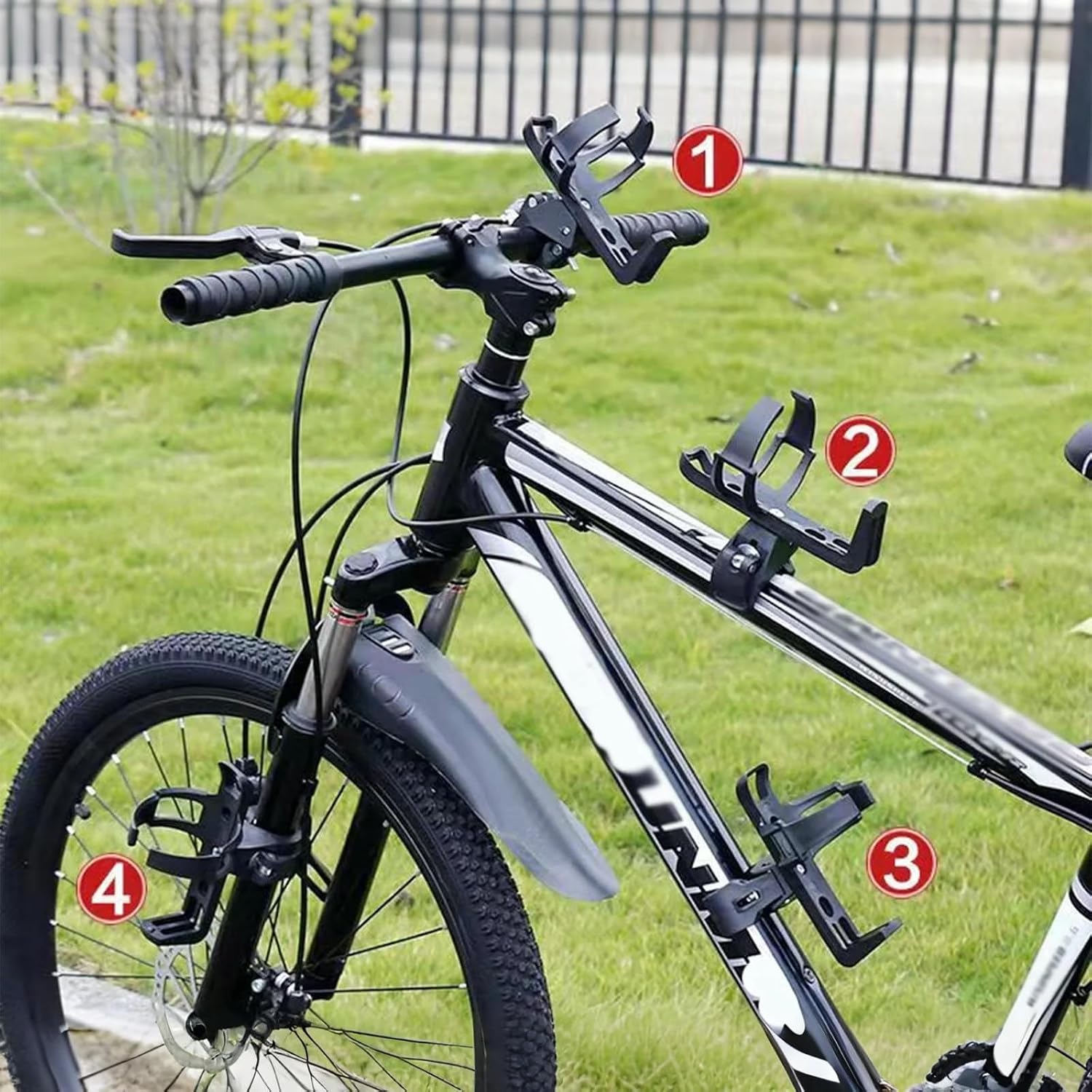 2 Pack Bike Bottle Holder, Universal Bicycle Water Bottle Cage Holder, Water Cup Holder for Bike Stroller Walker Adjustable Mountain Bike Drink Cup with 360 Degree Rotating for Cycling MTB Black+white