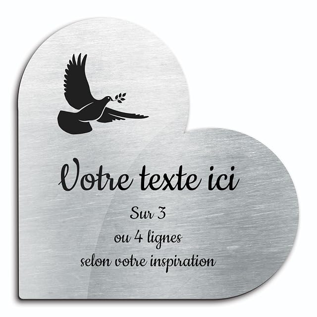 Placa con grabado funerario con ramita modelo 1 adhesiva modelo corazón (15x15 cm) personalizada 1-3 líneas…