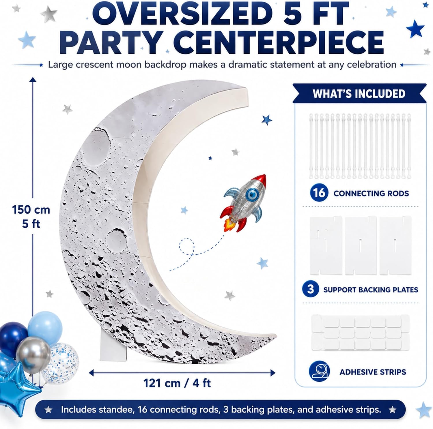 Sabary 5ft Large Moon Cardboard Cutout Standup Space Theme Party Decoration
