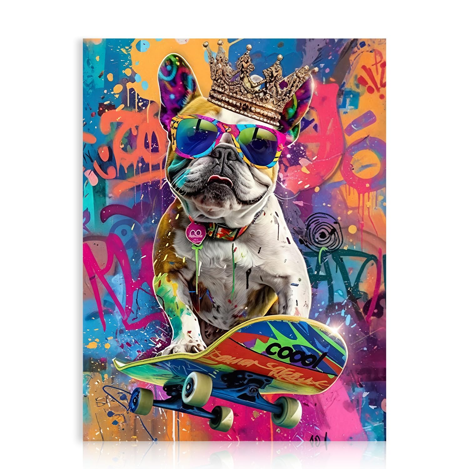 Dazzlewall Funny Dog Graffiti Wall Art, Funky Dog Play Skateboard Wall Poster Colorful Animal Picture Print for Bedroom Bathroom Decor 12x16 in Unframed โ image 1