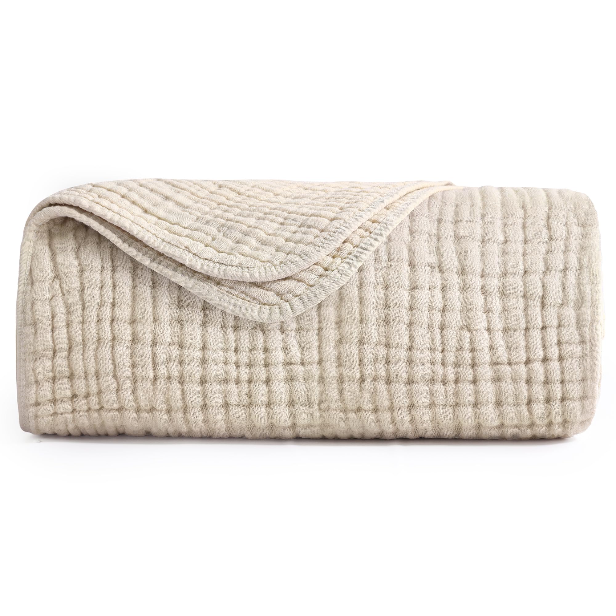 Yoofoss Muslin Blanket 100% Cotton Throw Summer Blanket Large 50" x 60" for Bed Couch 6-Layer Gauze Blanket for Adults Lightweight and Breathable Apricot White