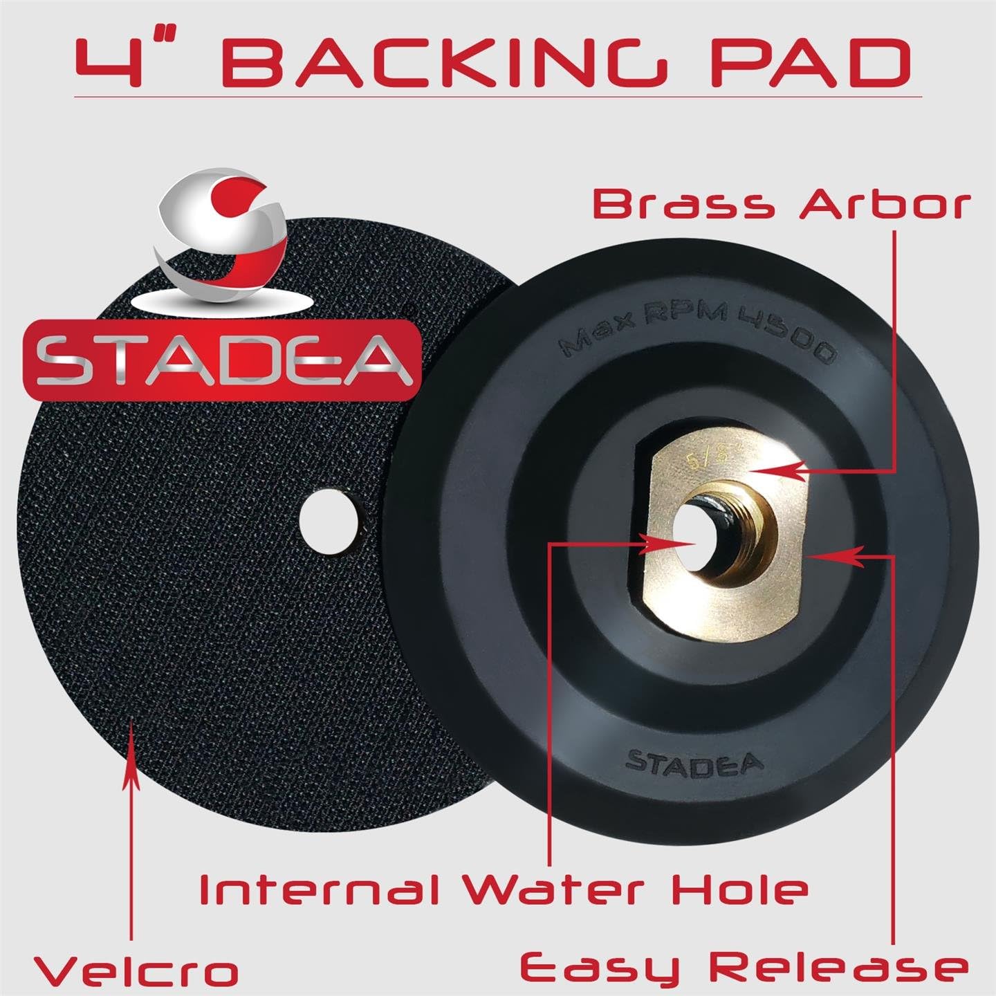 STADEA Premium Grade Wet 4" Diamond Polishing Pads Set + Rubber Backer For GRANITE MARBLE STONE
