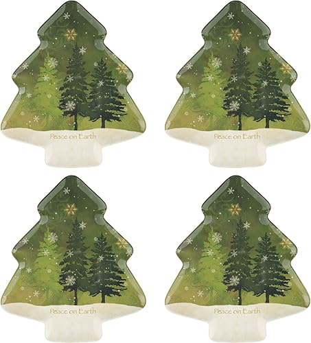 UP ware - Plato de melamina con forma de árbol de Navidad de 10.75 pulgadas (4 piezas, 10.75 pulgadas, paz en la tierra)