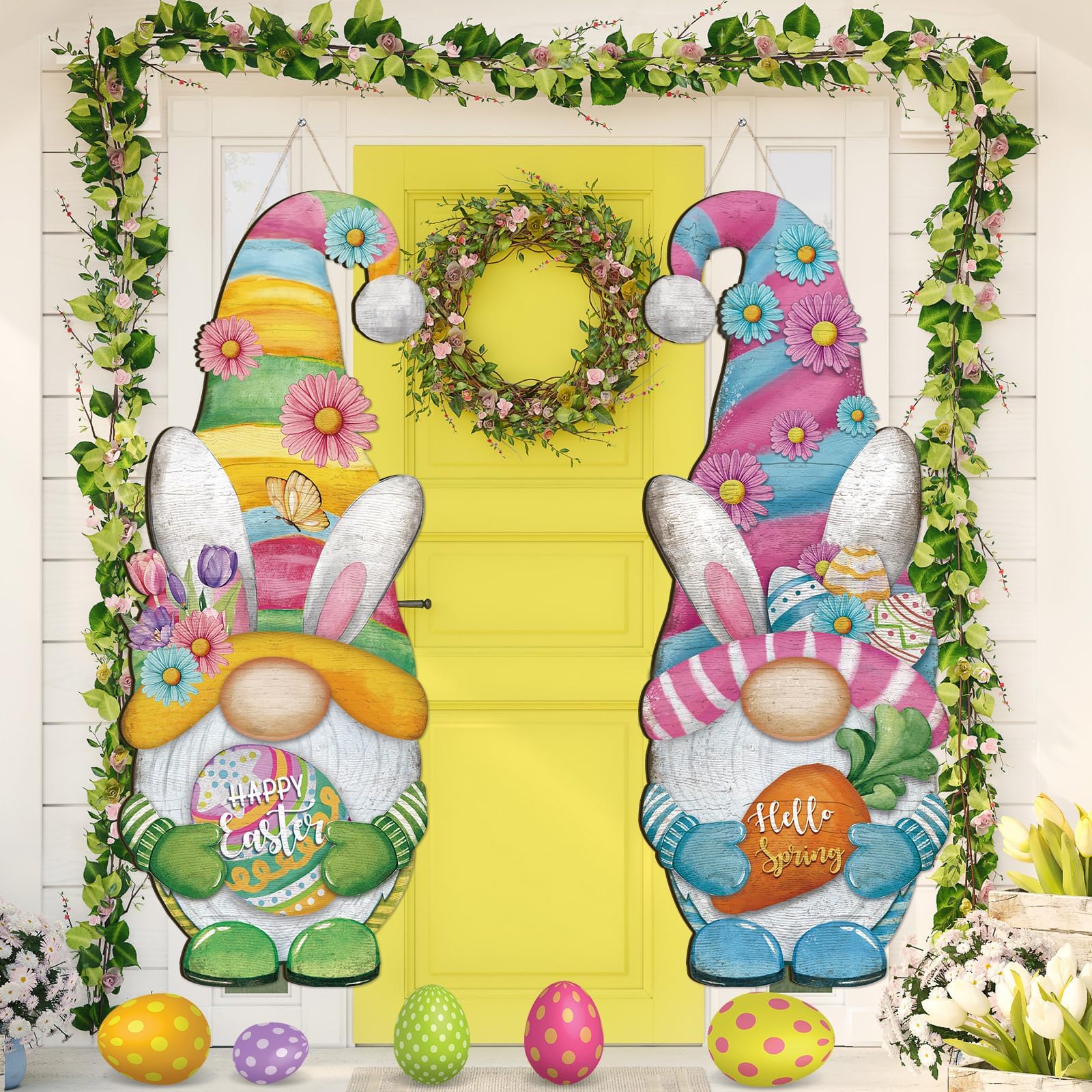 Glitzhome Easter Wooden Hanging Sign, 11.75"D Round 4 thumbnail image