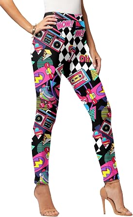 Womens 80s Leggings Neon Artistic Splash Printed Soft Stretchy Pants Running Workout Leggings Athletic Yoga Pants