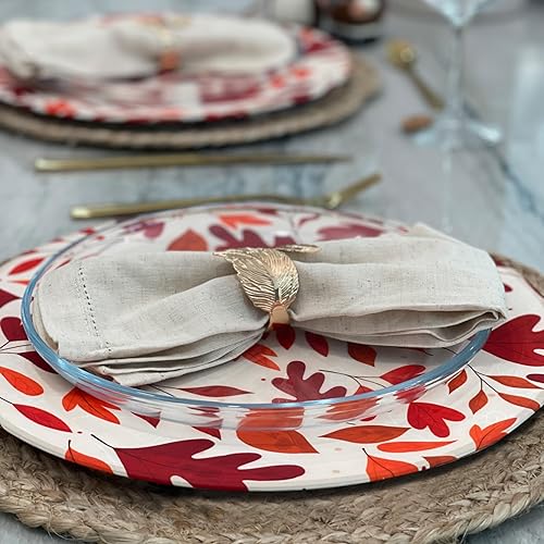 Miniatura 3 de Juego de 6 fundas para platos de carga, decoración de mesa de Acción de Gracias, hojas de otoño de otoño, a prueba de manchas. Cubiertas de tela