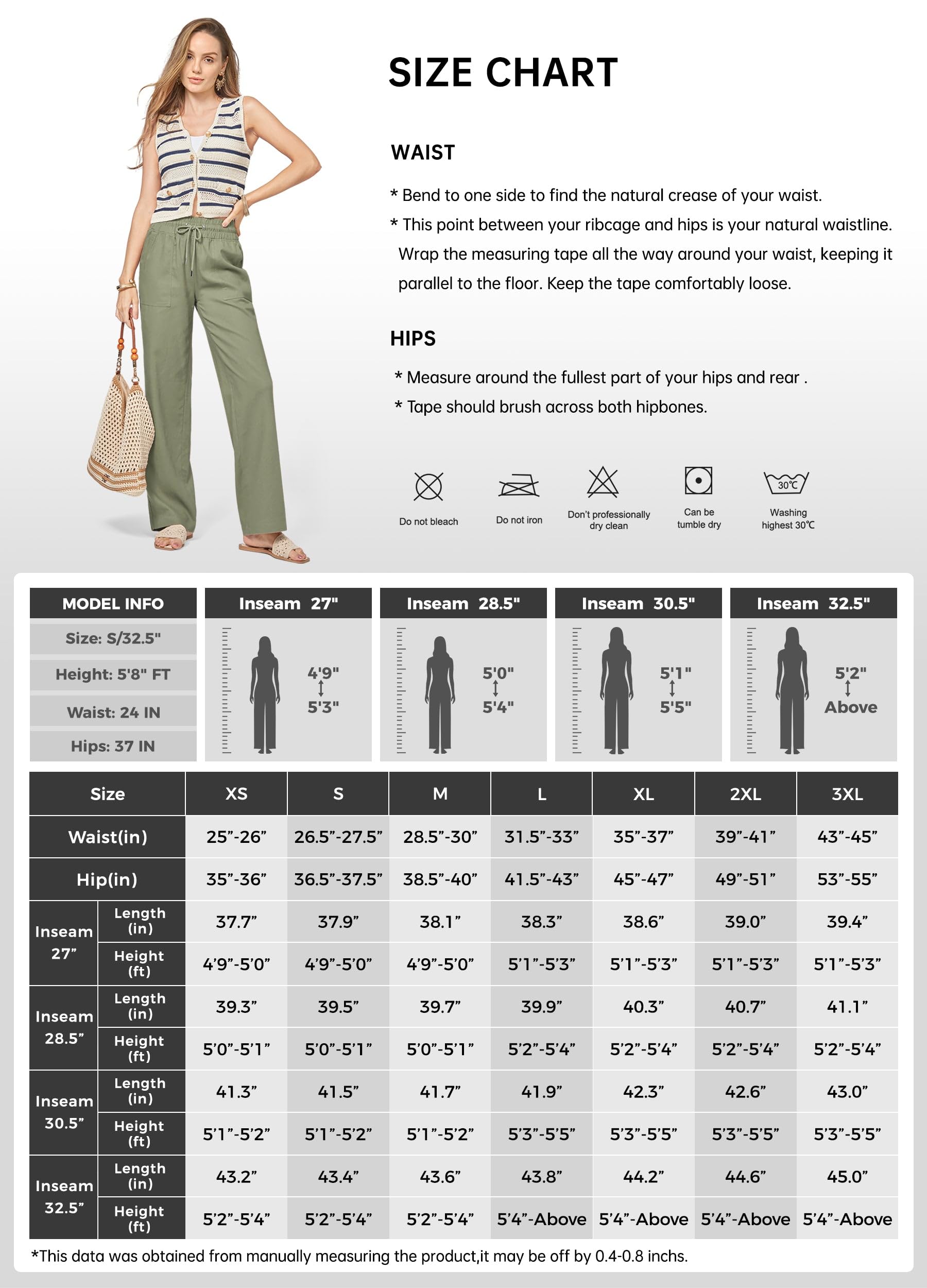 WILLIT Pantaloni in lino da donna, in cotone, estivi, pantaloni in tessuto, pantaloni da jogging, tinta unita, gamba larga, pantaloni palazzo, pantaloni casual