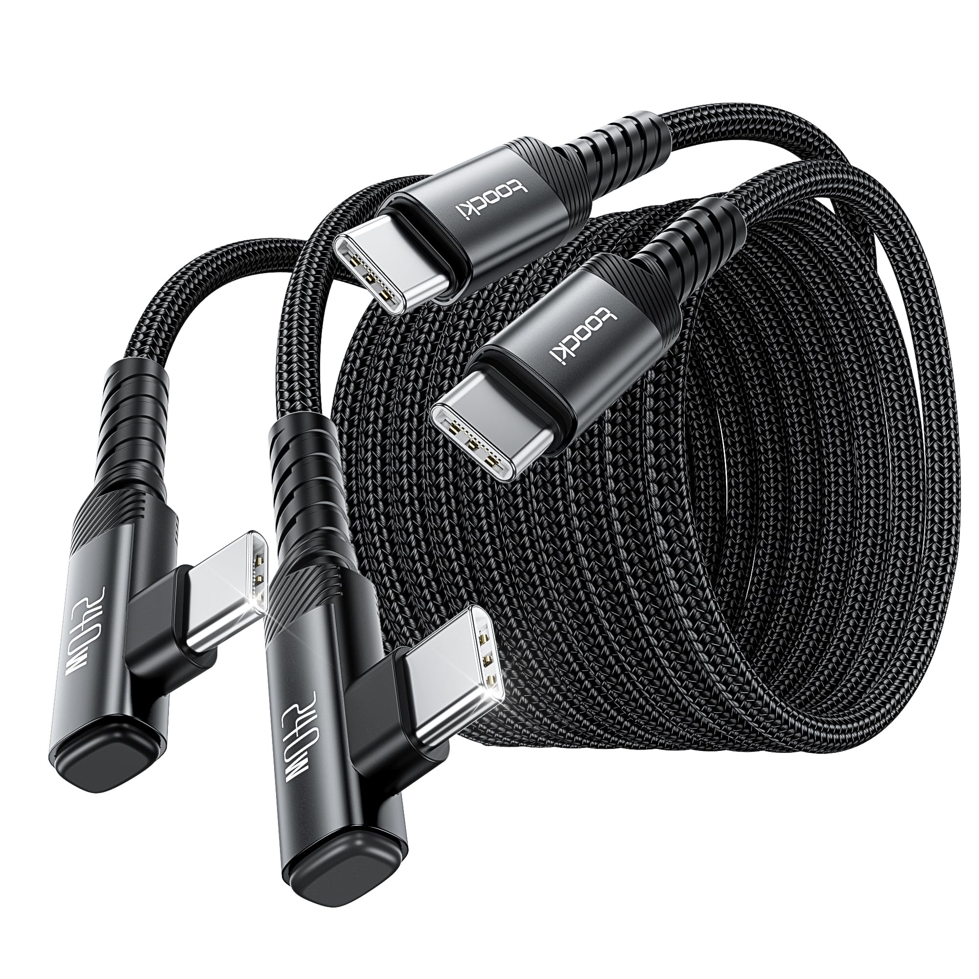 Cable USB C [2 unidades, 10 pies] Cable de carga rápida tipo C de 240 W, cable USB 2.0 trenzado de nailon para iPhone 16 15 Pro Max, iPad Pro, Samsung Galaxy S24 S23, Switch, MacBook Pro, Pixel-Black