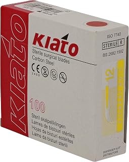 KIATO No.12 STERILE SWISS Carbon Steel Crescent Shape Cutting Edge Ultra Thin Sharp Surgical Scalpel Blades Individually Wrapped in Foils High Quality Disposable 100-count Box Long Expiry Date