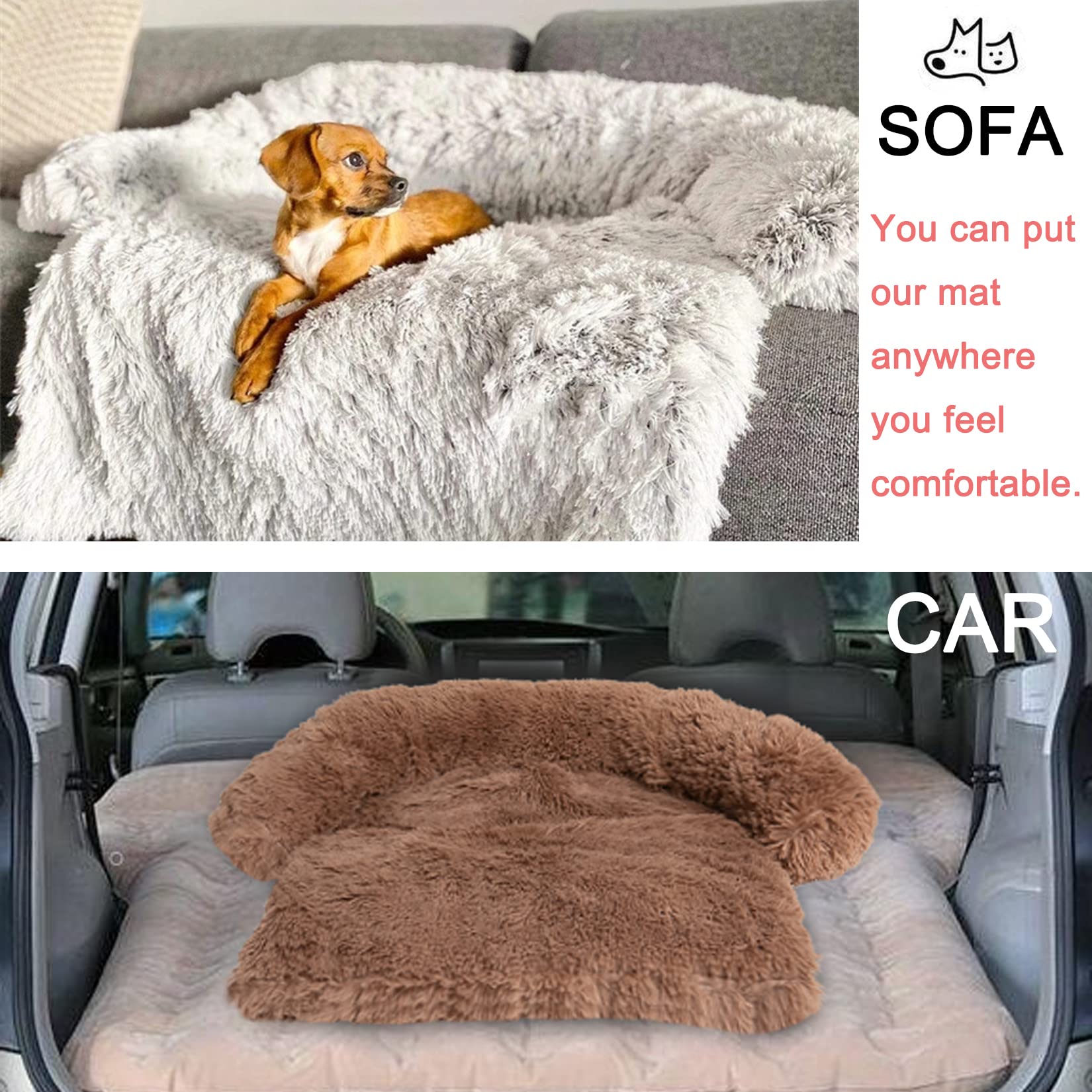 Weiches Hundebett aus Plüsch – warme bequeme Matte für Hunde und Katzen, abnehmbar, waschbar, rutschfeste Unterseite, kann überall hingestellt werden, Hellgrau, 80 cm