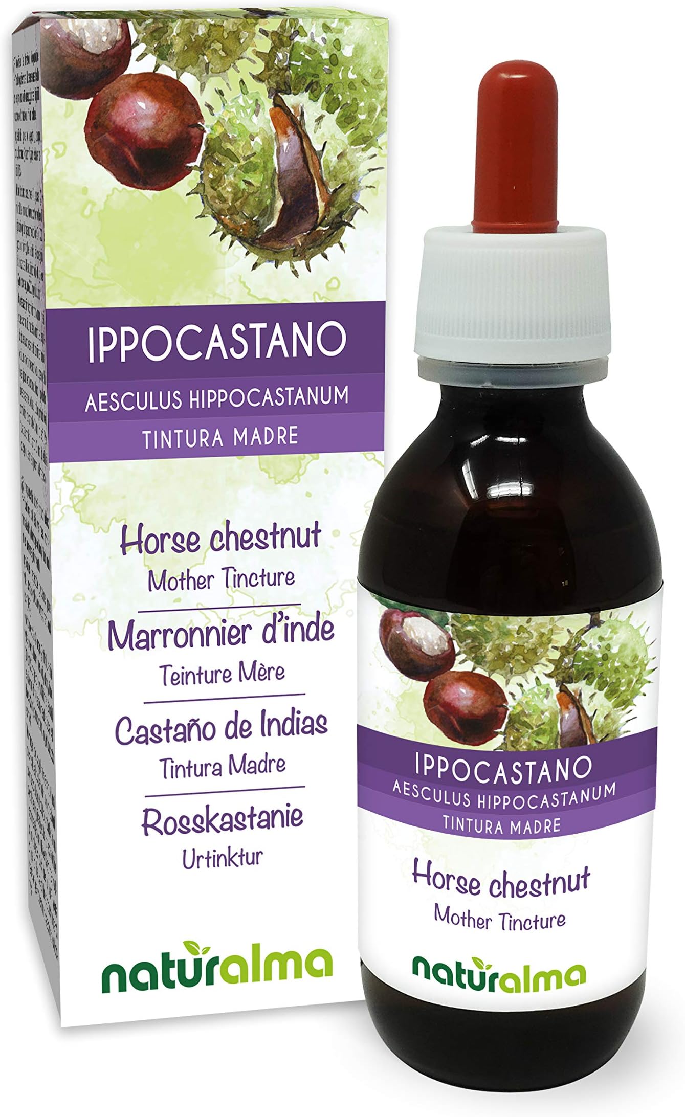 Naturalma Horse Chestnut (Aesculus hippocastanum) bark and Seeds Alcohol-Free Mother Tincture | Liquid Extract Drops 120 ml | Food Supplement | Vegan