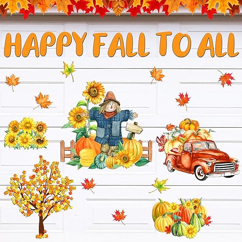 Cholemy 28 piezas de decoración magnética de otoño para puerta de garaje, calcomanías magnéticas para nevera, calabaza de Acción de Gracias,