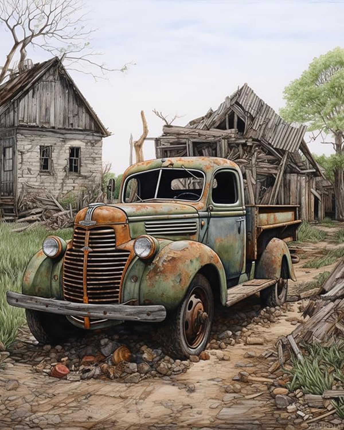 ZUVRDIAI DIY Paint by Number for Adults, Retro Truck, Pickup Truck Paint by Number Set with Professional Brushes, 40x50cm, No Frame